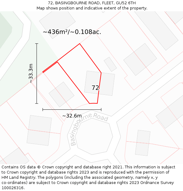 72, BASINGBOURNE ROAD, FLEET, GU52 6TH: Plot and title map