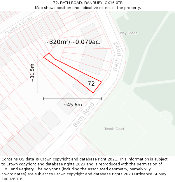 72, BATH ROAD, BANBURY, OX16 0TR: Plot and title map
