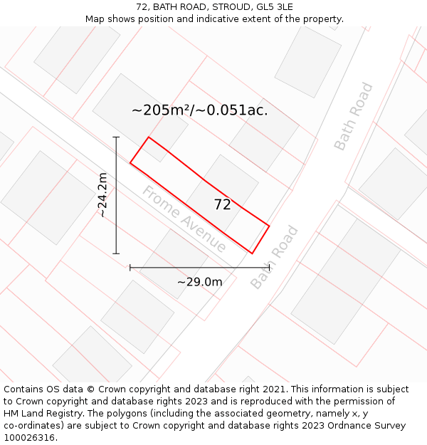 72, BATH ROAD, STROUD, GL5 3LE: Plot and title map
