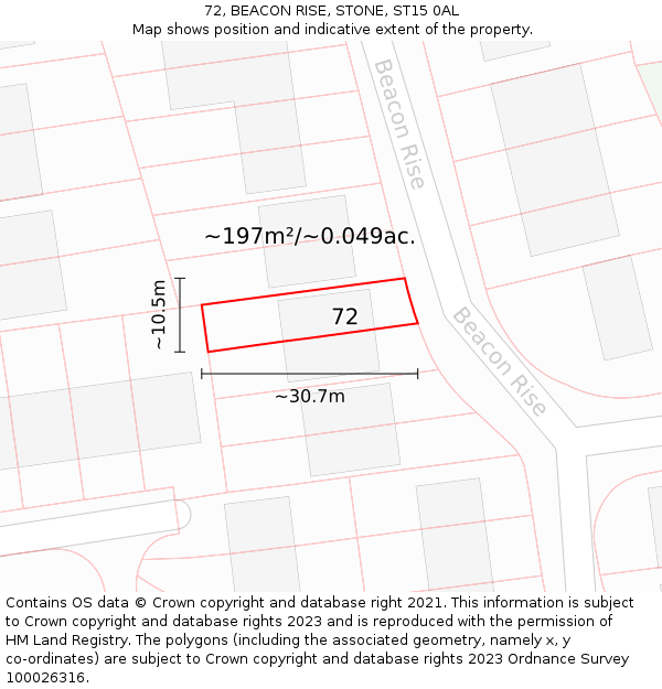 72, BEACON RISE, STONE, ST15 0AL: Plot and title map