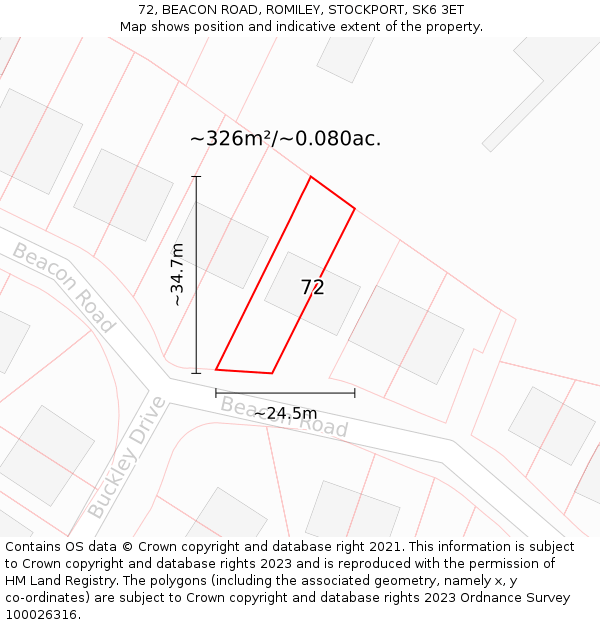 72, BEACON ROAD, ROMILEY, STOCKPORT, SK6 3ET: Plot and title map