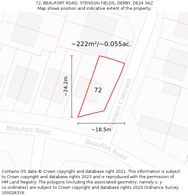 72, BEAUFORT ROAD, STENSON FIELDS, DERBY, DE24 3AZ: Plot and title map