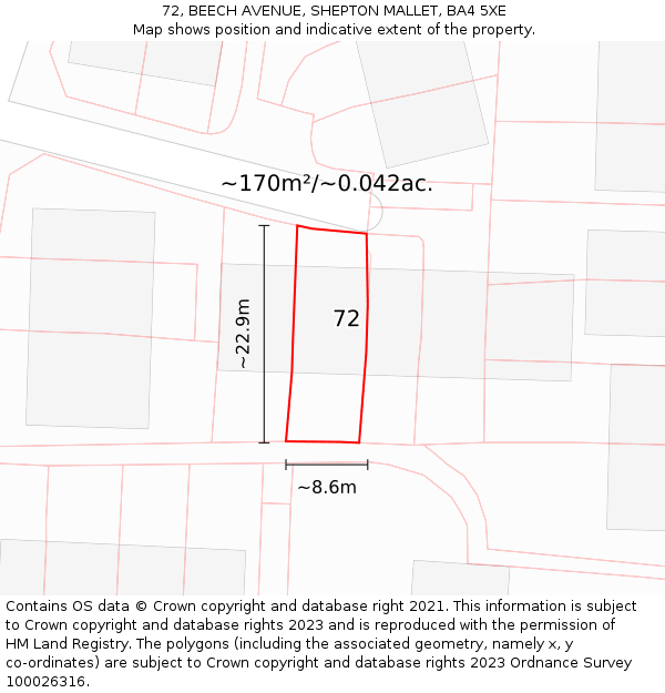 72, BEECH AVENUE, SHEPTON MALLET, BA4 5XE: Plot and title map
