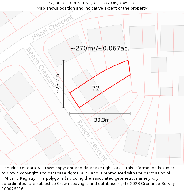 72, BEECH CRESCENT, KIDLINGTON, OX5 1DP: Plot and title map