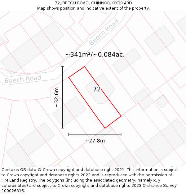 72, BEECH ROAD, CHINNOR, OX39 4RD: Plot and title map