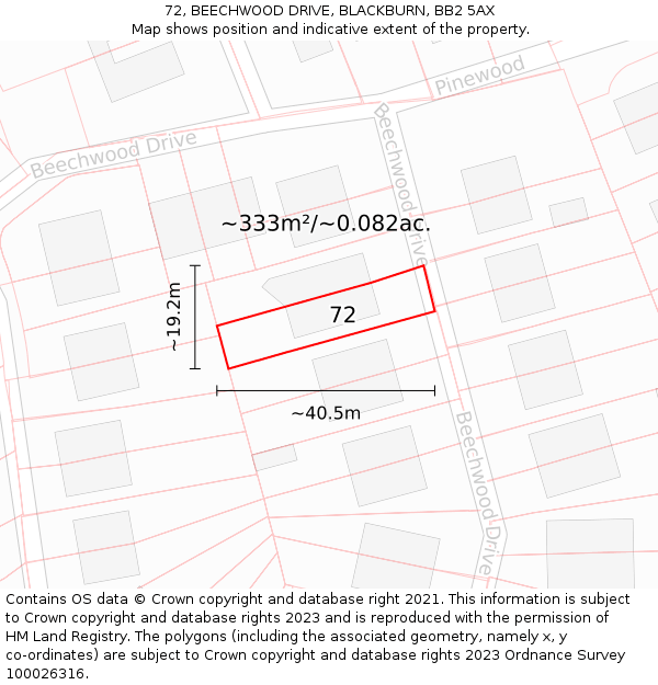 72, BEECHWOOD DRIVE, BLACKBURN, BB2 5AX: Plot and title map