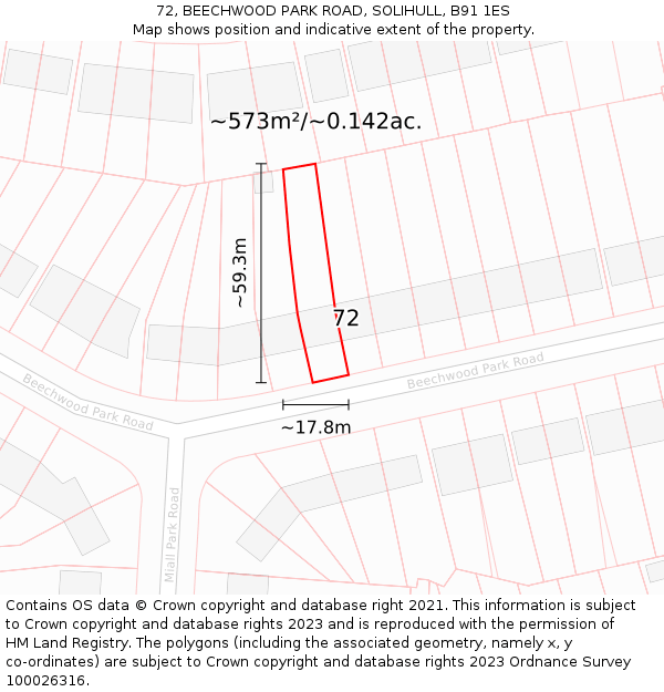 72, BEECHWOOD PARK ROAD, SOLIHULL, B91 1ES: Plot and title map
