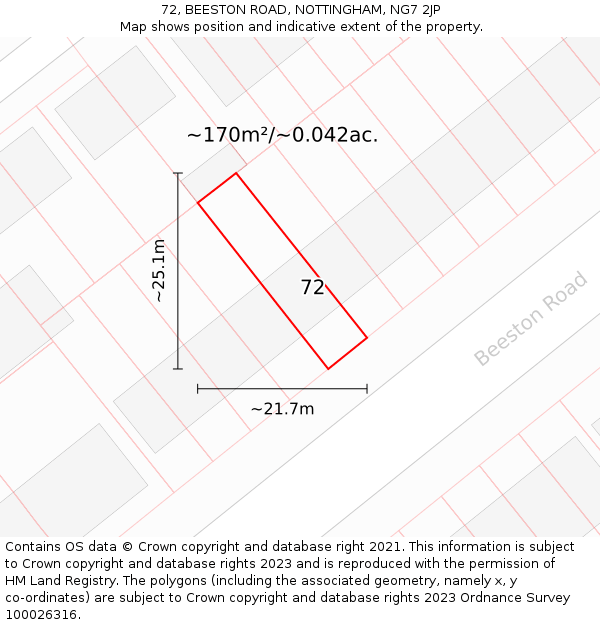 72, BEESTON ROAD, NOTTINGHAM, NG7 2JP: Plot and title map
