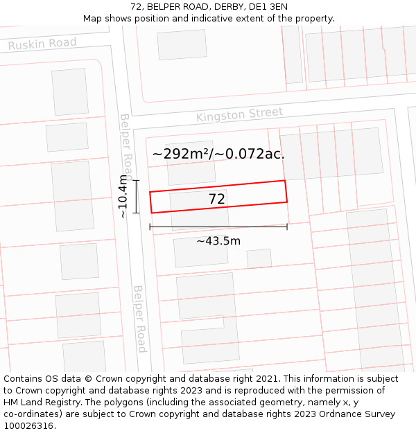 72, BELPER ROAD, DERBY, DE1 3EN: Plot and title map