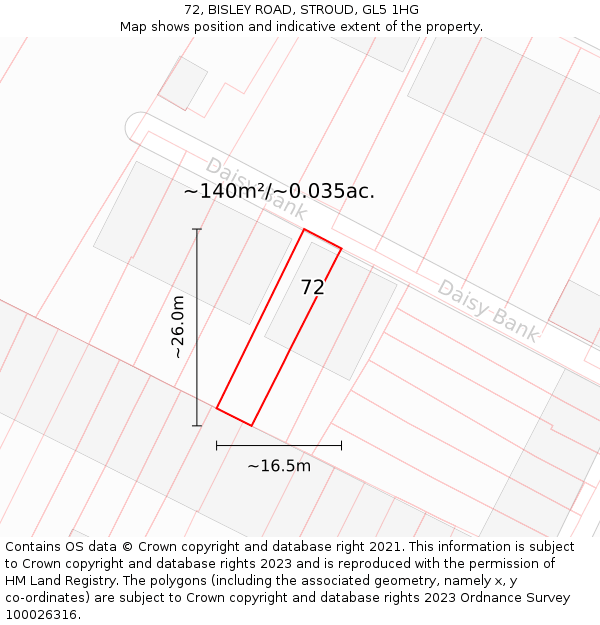 72, BISLEY ROAD, STROUD, GL5 1HG: Plot and title map