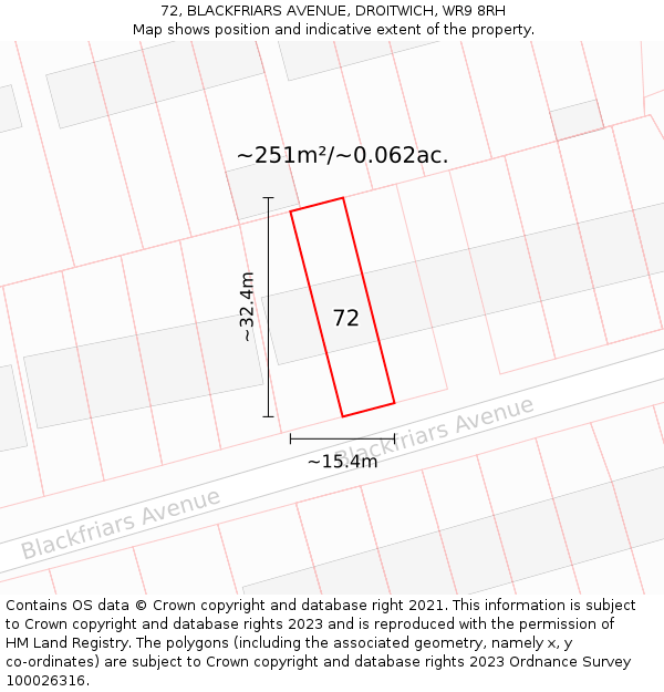 72, BLACKFRIARS AVENUE, DROITWICH, WR9 8RH: Plot and title map