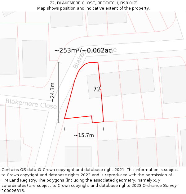 72, BLAKEMERE CLOSE, REDDITCH, B98 0LZ: Plot and title map