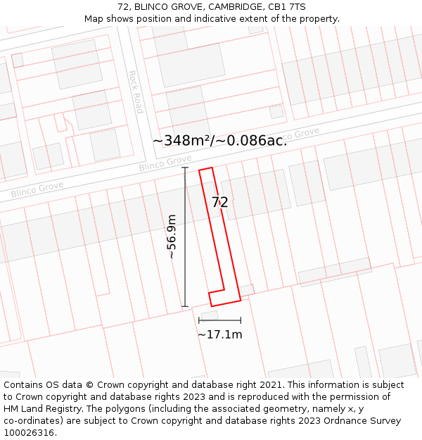 72, BLINCO GROVE, CAMBRIDGE, CB1 7TS: Plot and title map