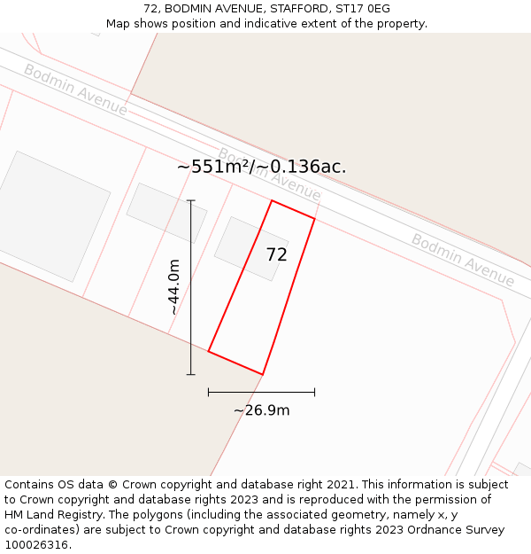 72, BODMIN AVENUE, STAFFORD, ST17 0EG: Plot and title map
