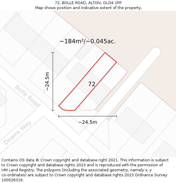 72, BOLLE ROAD, ALTON, GU34 1PP: Plot and title map
