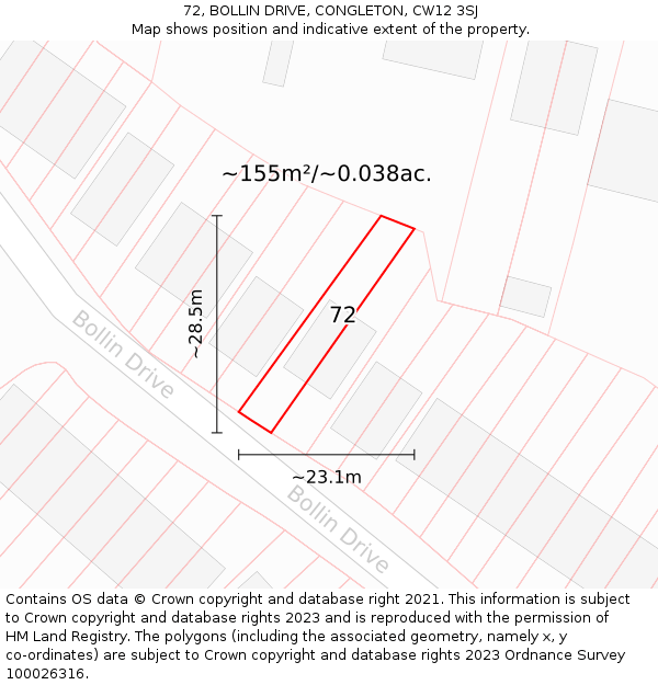 72, BOLLIN DRIVE, CONGLETON, CW12 3SJ: Plot and title map