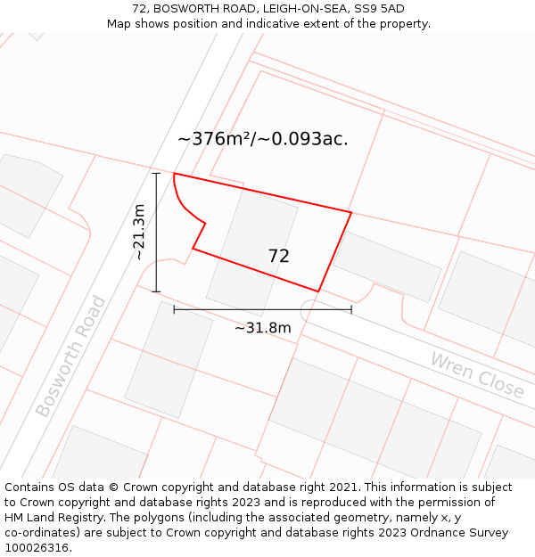72, BOSWORTH ROAD, LEIGH-ON-SEA, SS9 5AD: Plot and title map