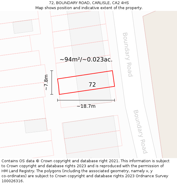 72, BOUNDARY ROAD, CARLISLE, CA2 4HS: Plot and title map