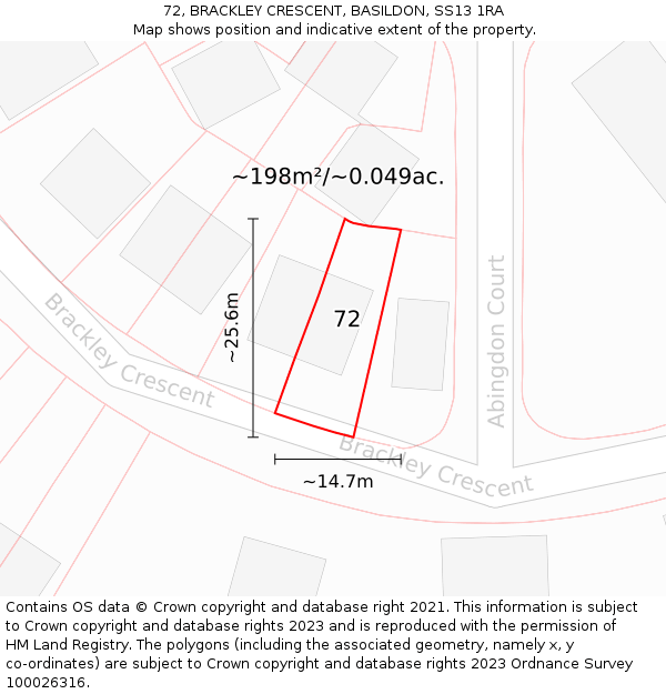 72, BRACKLEY CRESCENT, BASILDON, SS13 1RA: Plot and title map