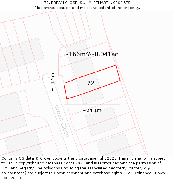 72, BREAN CLOSE, SULLY, PENARTH, CF64 5TS: Plot and title map