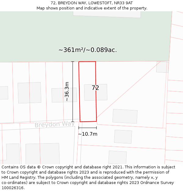 72, BREYDON WAY, LOWESTOFT, NR33 9AT: Plot and title map