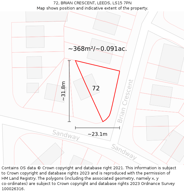 72, BRIAN CRESCENT, LEEDS, LS15 7PN: Plot and title map