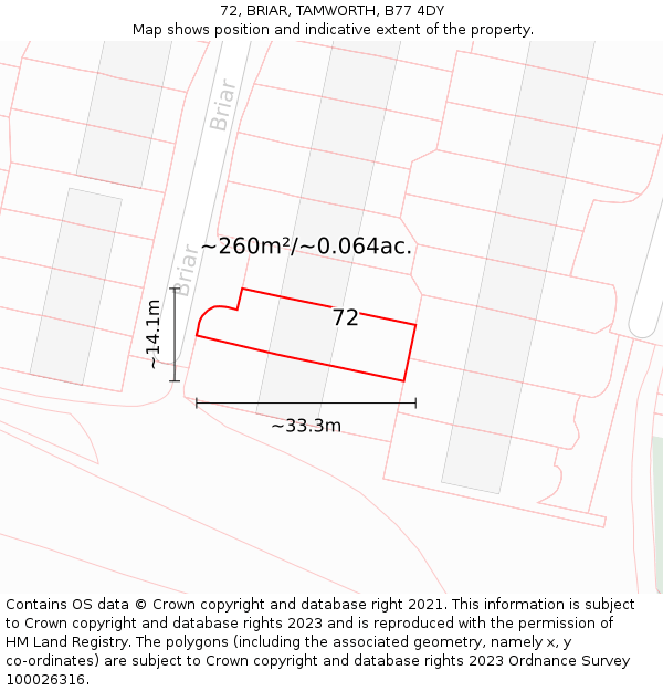 72, BRIAR, TAMWORTH, B77 4DY: Plot and title map