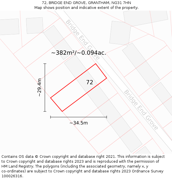 72, BRIDGE END GROVE, GRANTHAM, NG31 7HN: Plot and title map