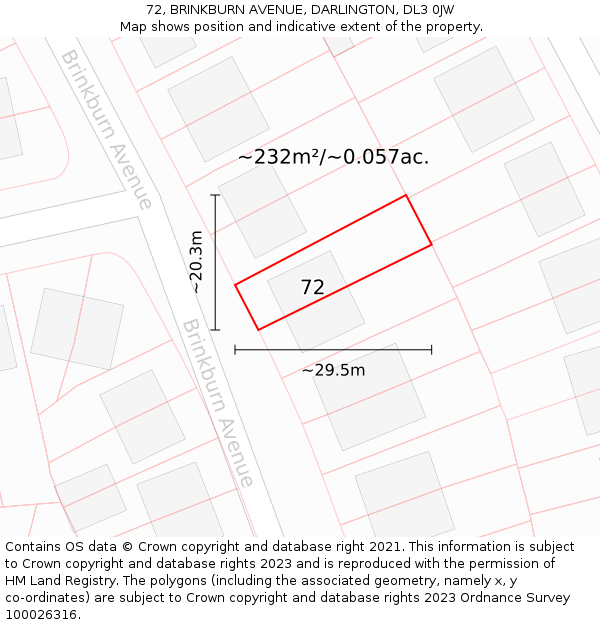 72, BRINKBURN AVENUE, DARLINGTON, DL3 0JW: Plot and title map