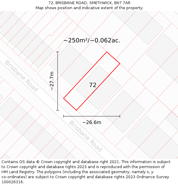 72, BRISBANE ROAD, SMETHWICK, B67 7AR: Plot and title map