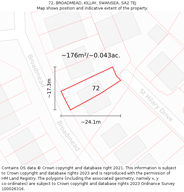 72, BROADMEAD, KILLAY, SWANSEA, SA2 7EJ: Plot and title map