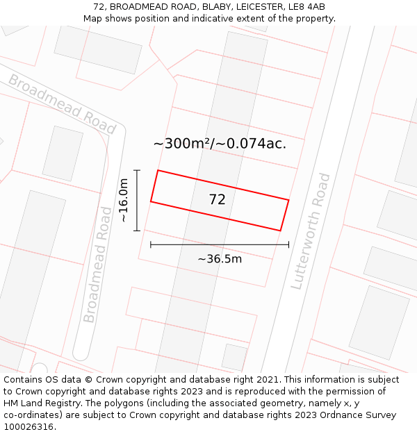 72, BROADMEAD ROAD, BLABY, LEICESTER, LE8 4AB: Plot and title map