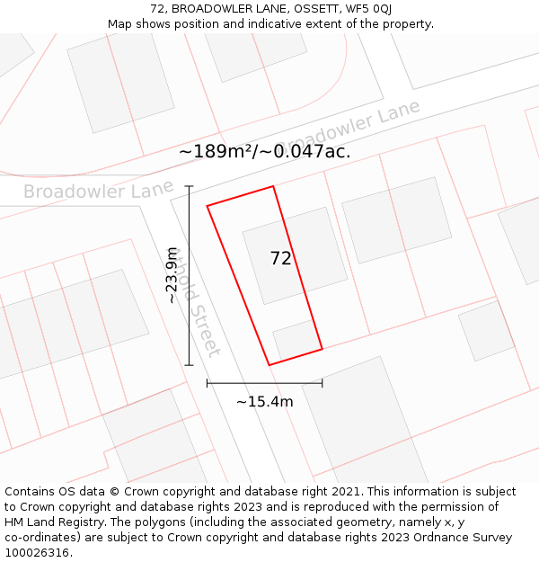 72, BROADOWLER LANE, OSSETT, WF5 0QJ: Plot and title map