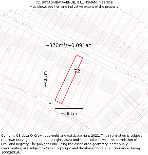 72, BROADVIEW AVENUE, GILLINGHAM, ME8 9DE: Plot and title map