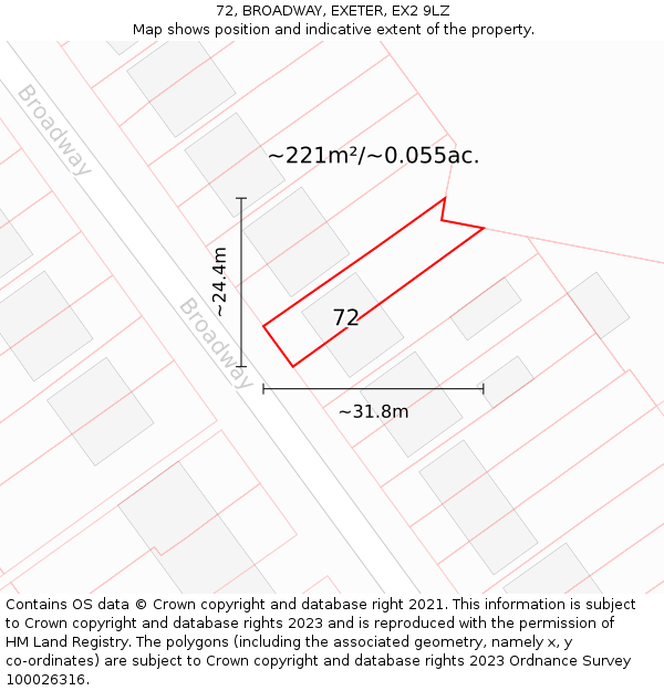 72, BROADWAY, EXETER, EX2 9LZ: Plot and title map