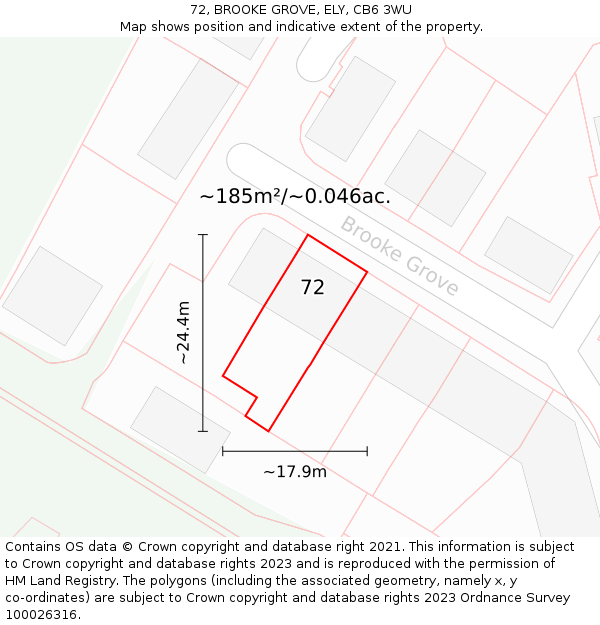 72, BROOKE GROVE, ELY, CB6 3WU: Plot and title map