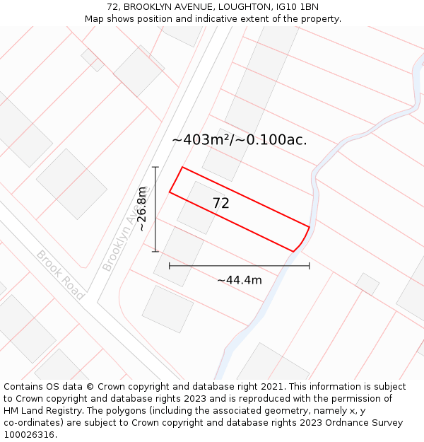 72, BROOKLYN AVENUE, LOUGHTON, IG10 1BN: Plot and title map