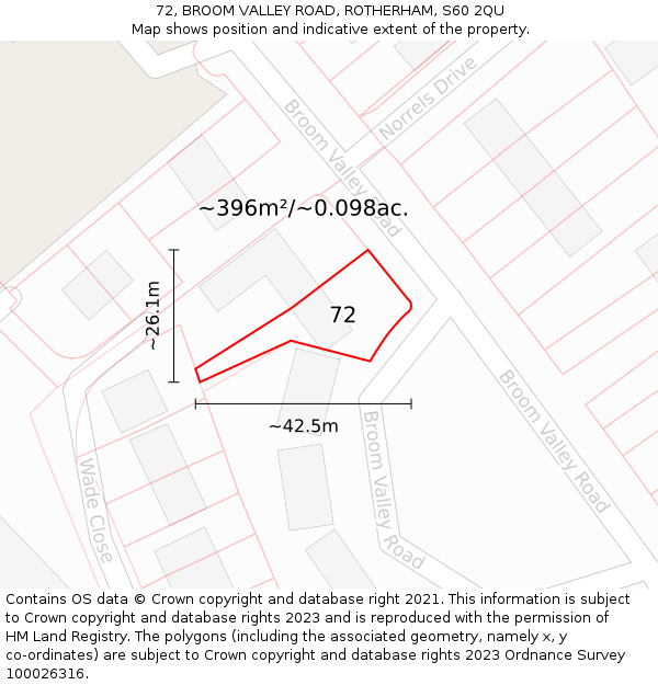 72, BROOM VALLEY ROAD, ROTHERHAM, S60 2QU: Plot and title map