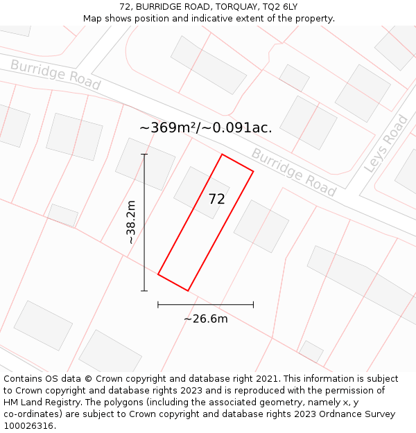 72, BURRIDGE ROAD, TORQUAY, TQ2 6LY: Plot and title map