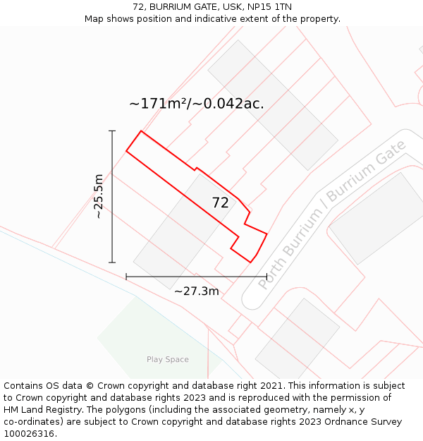 72, BURRIUM GATE, USK, NP15 1TN: Plot and title map