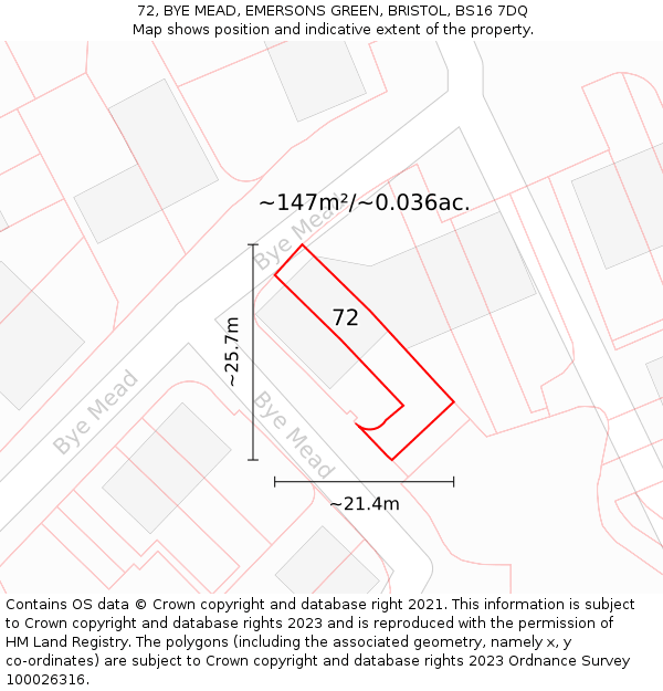 72, BYE MEAD, EMERSONS GREEN, BRISTOL, BS16 7DQ: Plot and title map