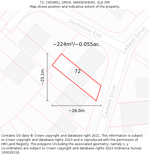 72, CADWELL DRIVE, MAIDENHEAD, SL6 3YR: Plot and title map