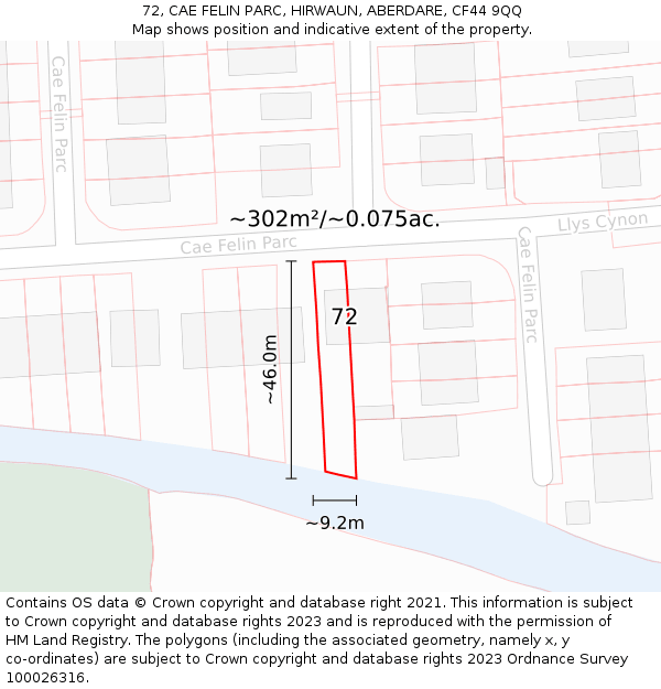 72, CAE FELIN PARC, HIRWAUN, ABERDARE, CF44 9QQ: Plot and title map
