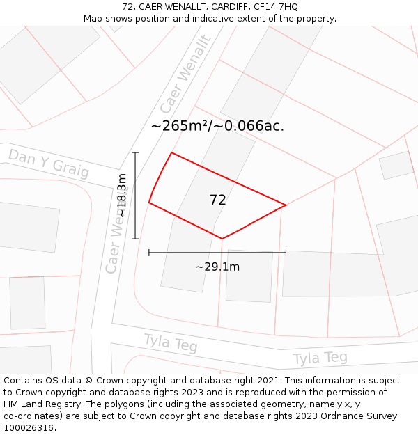 72, CAER WENALLT, CARDIFF, CF14 7HQ: Plot and title map