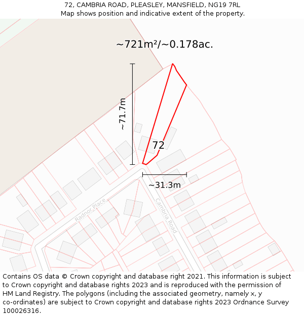 72, CAMBRIA ROAD, PLEASLEY, MANSFIELD, NG19 7RL: Plot and title map