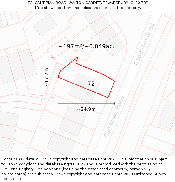 72, CAMBRIAN ROAD, WALTON CARDIFF, TEWKESBURY, GL20 7RP: Plot and title map