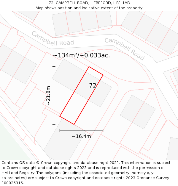 72, CAMPBELL ROAD, HEREFORD, HR1 1AD: Plot and title map