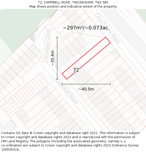 72, CAMPBELL ROAD, TWICKENHAM, TW2 5BY: Plot and title map