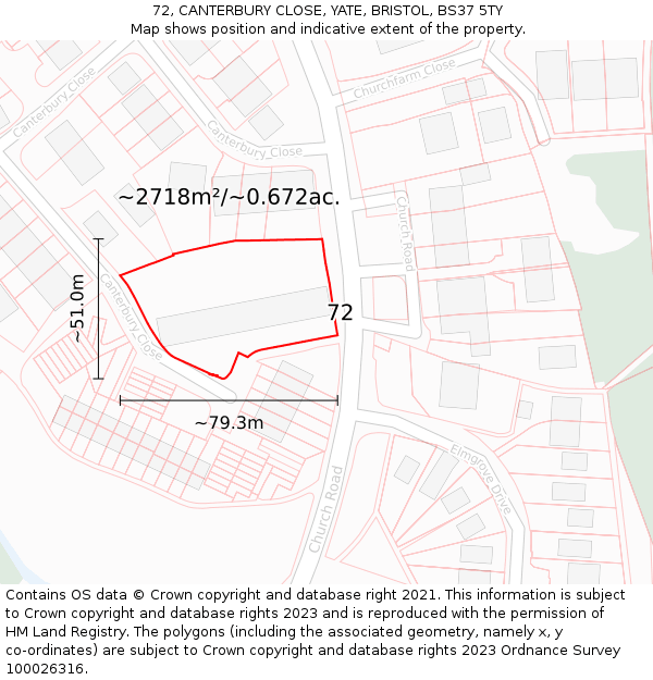 72, CANTERBURY CLOSE, YATE, BRISTOL, BS37 5TY: Plot and title map