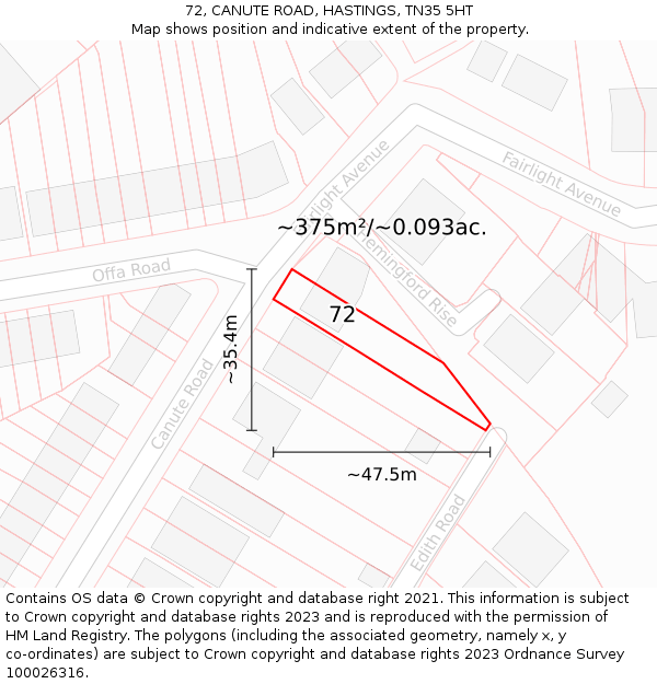 72, CANUTE ROAD, HASTINGS, TN35 5HT: Plot and title map